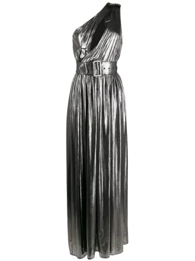 Retroféte One Shoulder Belted Dress In Silver