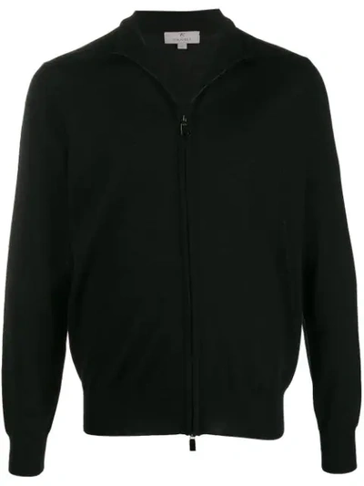 Canali Stand Collar Zip-front Cardigan In Black