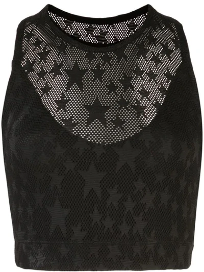 Adam Selman Sport Star-print Crop Top In Black