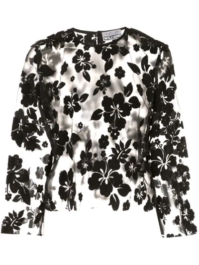 Ashley Williams Sheer Floral Embroidered Blouse In Black