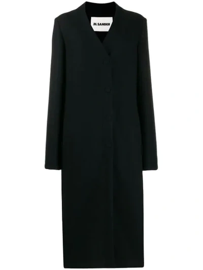 Jil Sander Concealed Button Up Coat In Blue