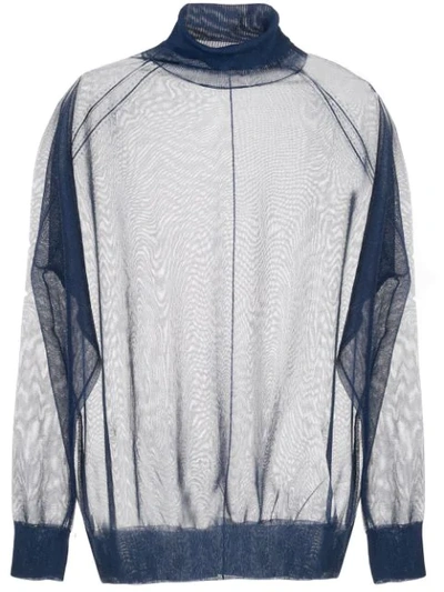 Toga Sheer Roll Neck Sweater In Blue
