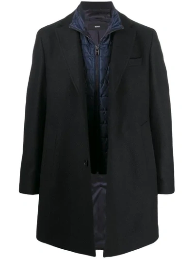 Hugo Boss Textured Buttoned Coat In Blue