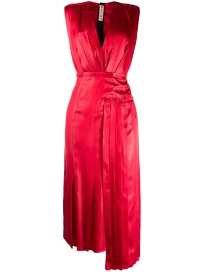 Marni V-neck Satin Dress In Red