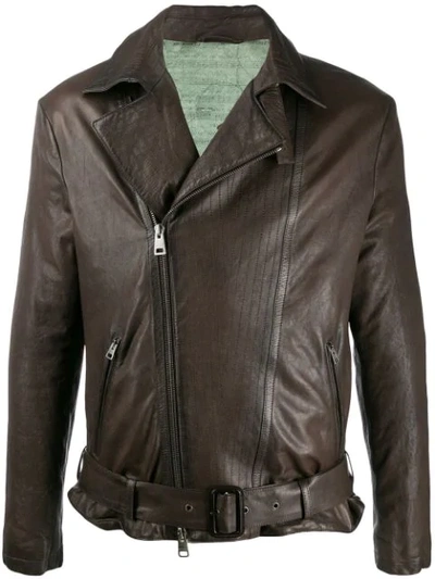 Etro Belted Leather Jacket In Brown