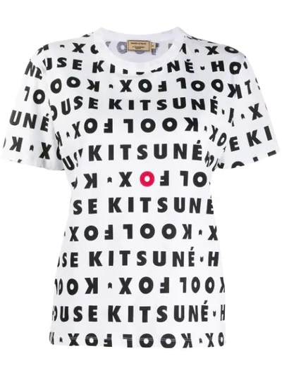 Maison Kitsuné All Over Logo Print T-shirt In White
