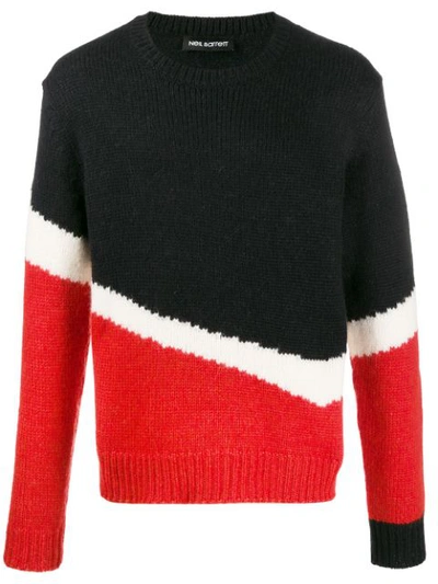 Neil Barrett Colour Block Knitted Jumper In Black