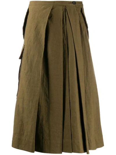 Ziggy Chen Pleated Wide Leg Trousers In 55 Green