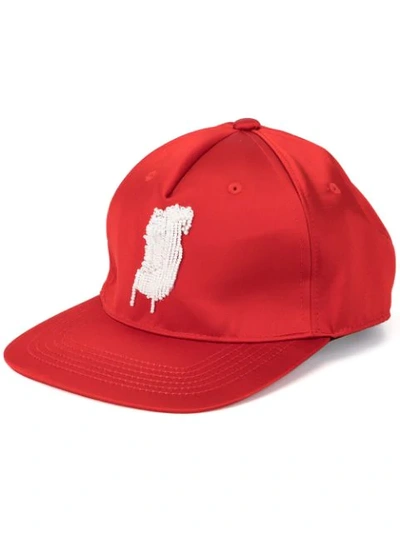 Undercover Beaded Patch Cap In Red