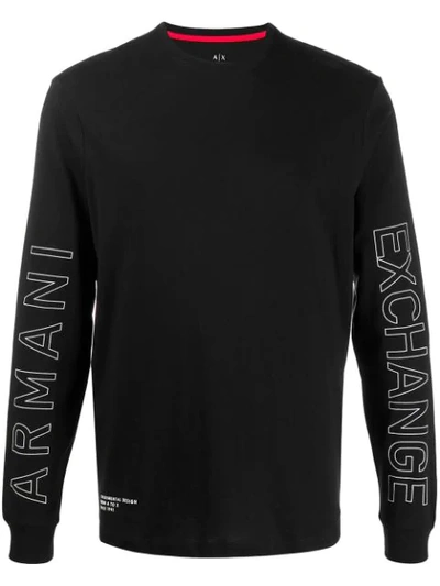 Armani Exchange Langarmshirt Mit Logo-print In Black