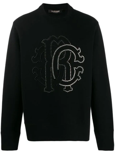 Roberto Cavalli Studded Logo Sweatshirt In Black