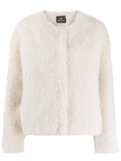Ps By Paul Smith Faux-fur Collarless Jacket In White