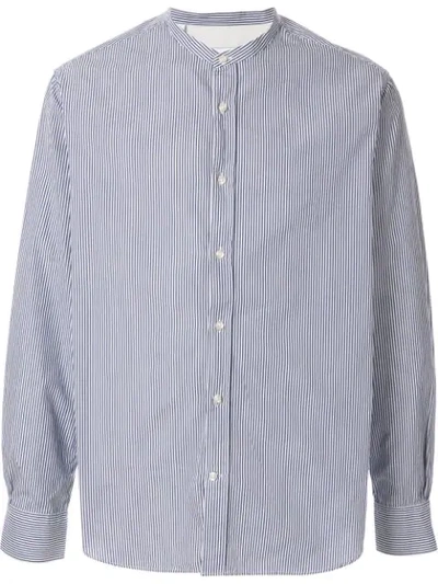 Officine Generale Mandarin Collar Striped Shirt In Blue