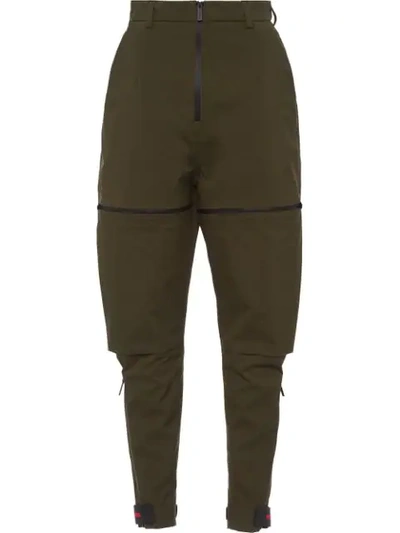 Prada Zip Details Layered Trousers In Green