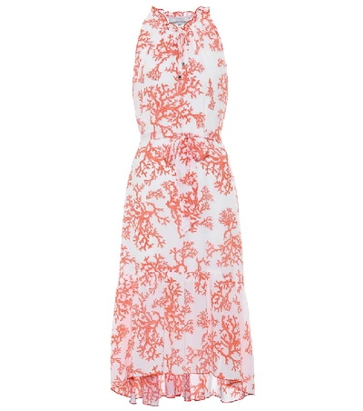 Heidi Klein Belize Coral-print Dipped-hem Silk Dress In White