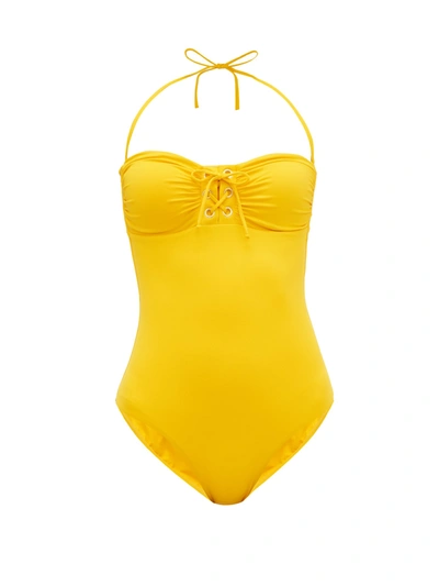 Melissa Odabash Beijing Lace-up Bandeau Swimsuit In Yellow
