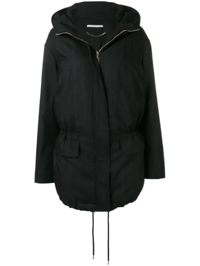 Stella Mccartney Striped Parka Coat In Black