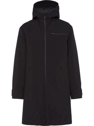 Prada Hooded Mid-length Coat In Black