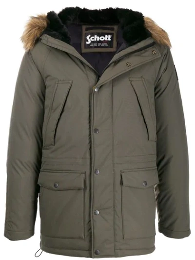 Schott X Artica Hooded Parka Jacket In Green