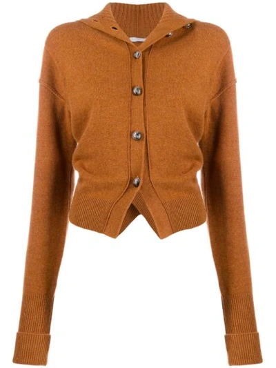 Chloé Ruched Turtleneck Cardigan In Brown