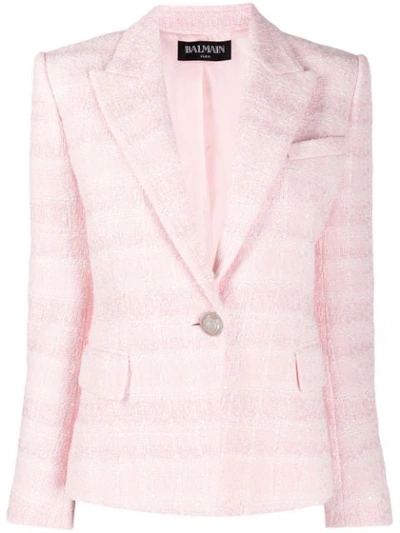 Balmain Fitted Textured Blazer In Pink