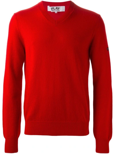 Comme Des Garçons Play V-neck Sweater In Red