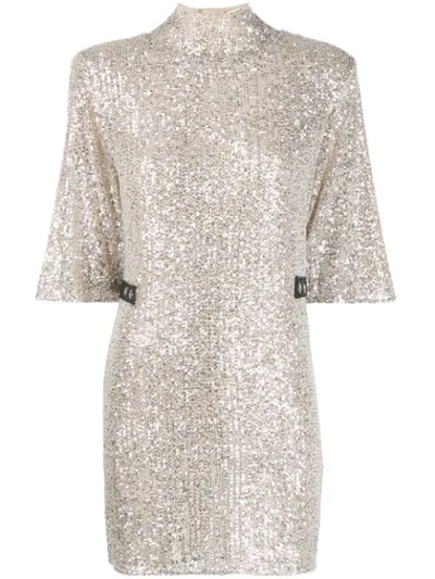 Patrizia Pepe Short-sleeve Embellished Dress In Silver