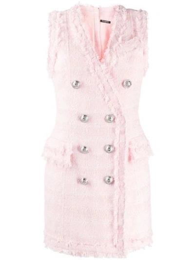 Balmain Sleeveless Tweed Dress In Pink