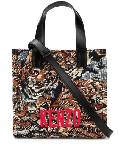Kenzo Jungle Flying Tiger Jacquard Tote Bag In Black