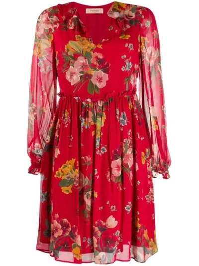 Twinset Floral Long-sleeve Dress In Red