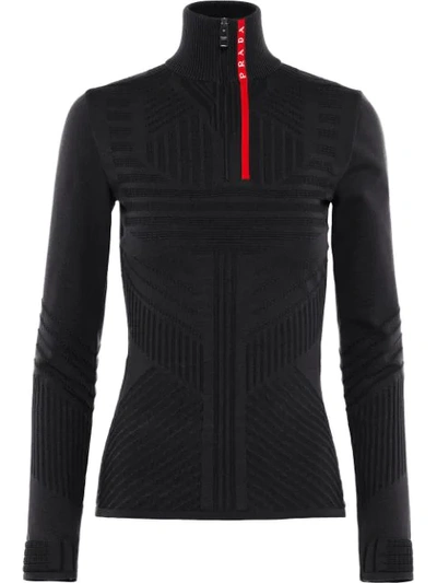 Prada Linea Rossa Technical Jacquard Sweater In Black
