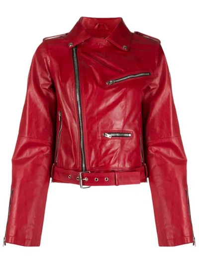 Isabel Benenato Cropped Leather Jacket In Red