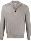 Canali Zipped Funnel-neck Pullover In Neutrals