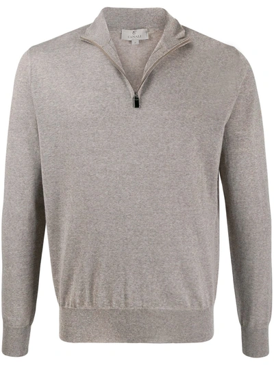 Canali Zipped Funnel-neck Pullover In Neutrals