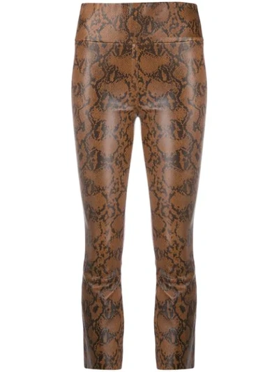 Sprwmn High Rise Snakeskin Print Trousers In Brown