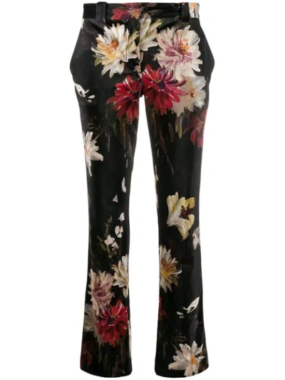 L'autre Chose Floral Print Tailored Trousers In Black