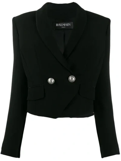 Balmain Double-breasted Cropped Blazer In Black