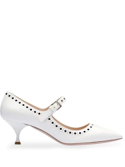 Miu Miu Perforated 55mm Mary Jane Pumps In White