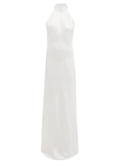 Galvan Sienna High-halterneck Silk Dress In Platinum