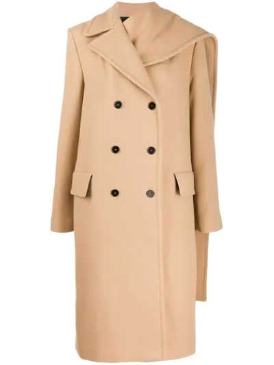 Msgm Removable-scarf Wool-blend Double-breasted Coat In Neutrals