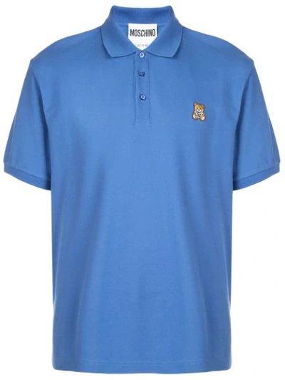 Moschino Logo Patch Polo Shirt In Blue