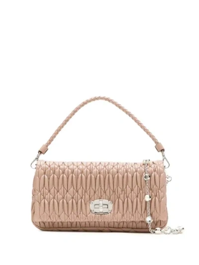 Miu Miu Matelassé Crystal-embellished Shoulder Bag In Neutrals