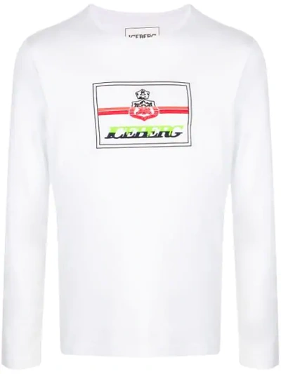 Iceberg Logo Print Long Sleeve T-shirt In White