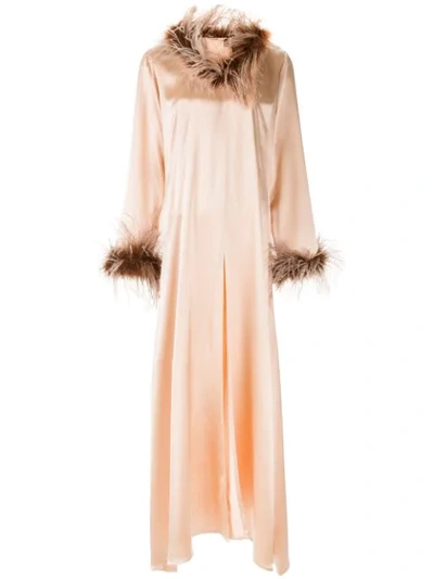 Alison Brett Feather-trimmed Dressing Gown Dress In Pink
