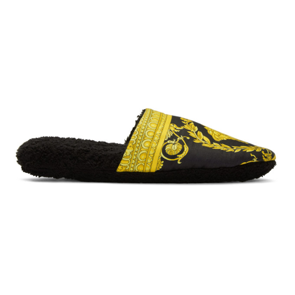 Versace Baroque-print Cotton-terry Slippers In Z4800 Black | ModeSens