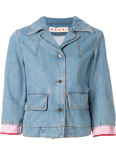 Marni Cropped Buttoned Denim Jacket In Blue