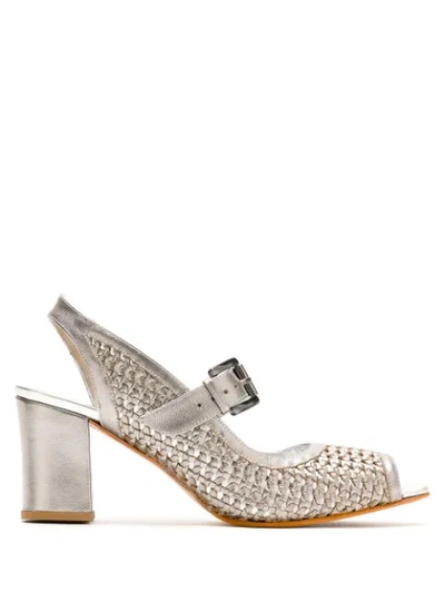 Sarah Chofakian Naomi Metallic Woven Sandals In Silver