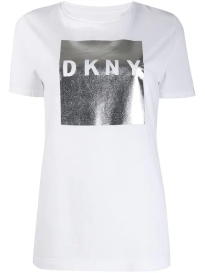 Dkny T-shirt Mit Metallic-logo In White