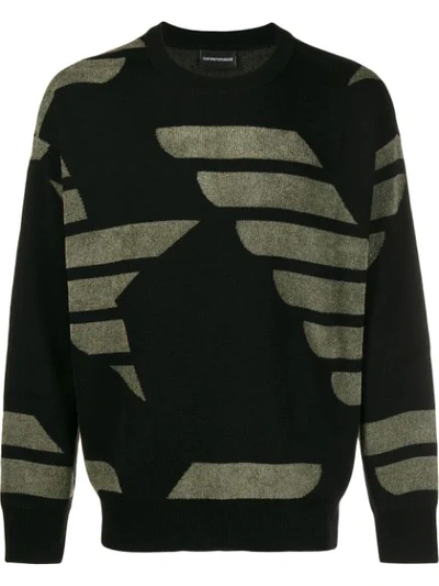 Emporio Armani Logo Knit Crewneck Sweater In Black