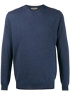 Corneliani Men's Garment-washed Wool Crew Sweater In Blue